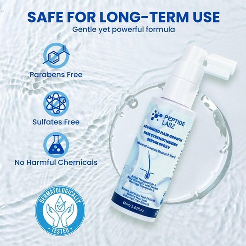 Peptide Hair Growth Serum Spray with Acetyl Tetrapeptide-3, Biotinoyl Tripeptide-1, Caffeine and Licorice Root Extract