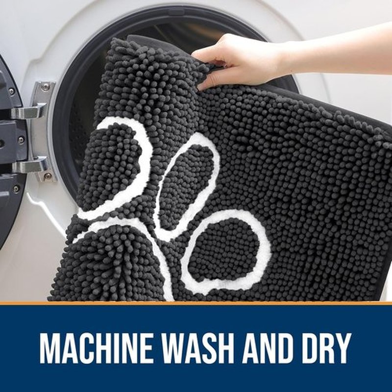 OLANLY Dog Door Mat - Absorbent Non-Slip Mud Mat for Muddy Paws | Quick Dry Chenille, 30x20, Dark Grey
