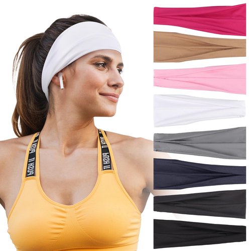 Headbands for Women – 8 Pack Wide Elastic Hair Bands, Soft Stretchy Non-Slip Sweatbands for Workouts, Yoga, Washing Face & Daily Wear