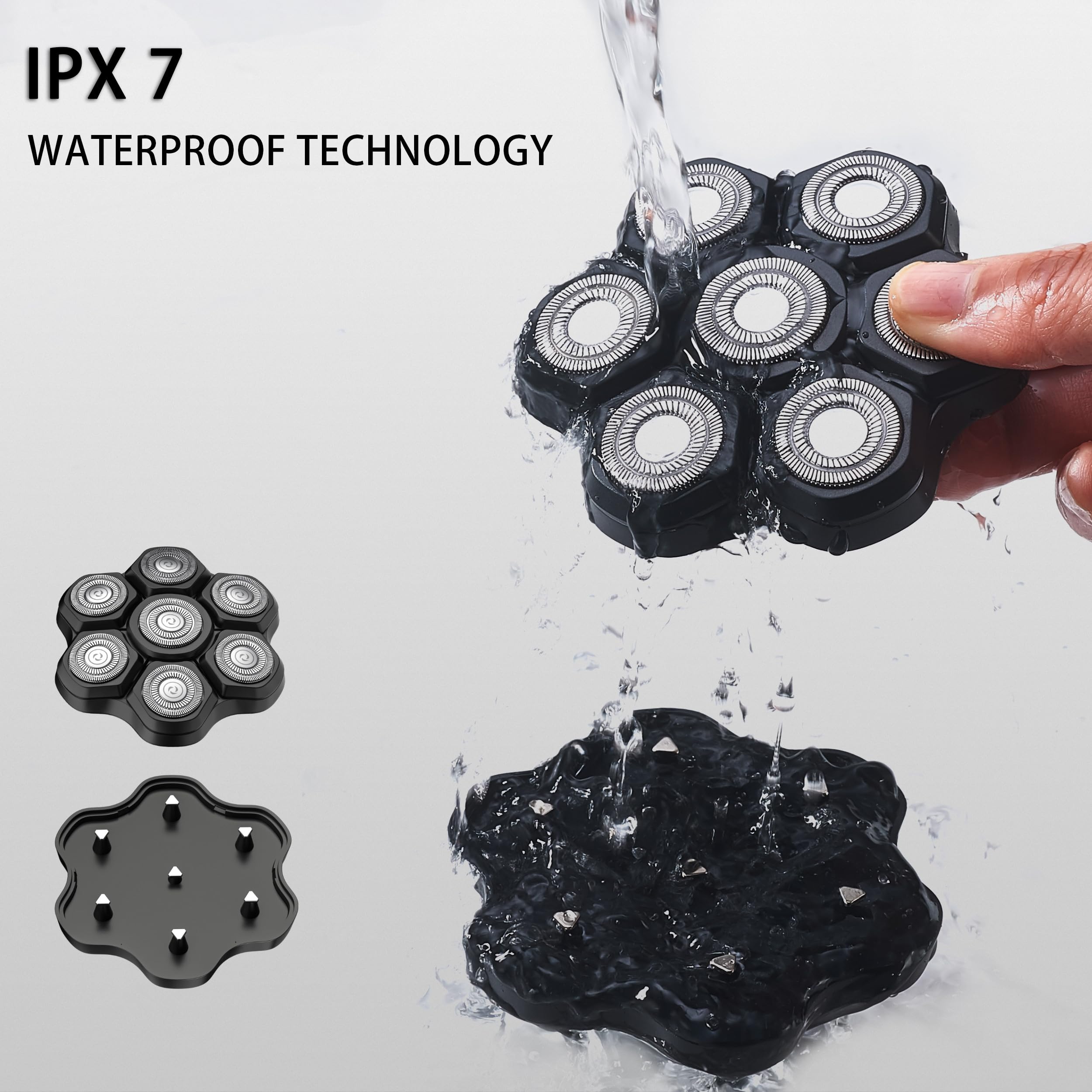 UPTARD Magnetic Head Shaver Replacement Heads 7 Double Ring Waterproof Rotary Razor Blades for Bald Men Compatible with freebird wyklaus shpavver