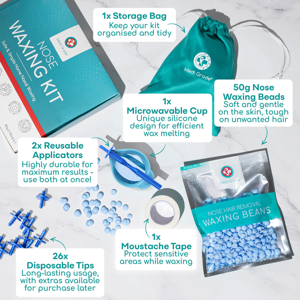 Medi Grade Eco-friendly Nose Wax Kit for Men and Women, 26 Applications, Reusable Metal Nose Wax Stick, Microwavable Cup - Nose Hair Wax Removal for Unsightly, Itchy Nasal Hair