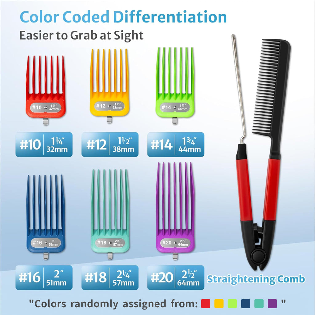 Extra Long Clipper Guards Set Compatible with Andis Master, Oster Fast Feed, Andis AAC-1, GC, LCL, ML, PM-1, PM-2,PM-4, RCAC,RS-1,US-1, Size: #10, 12, 14, 16 (Length: From 1 1.4" To 2")