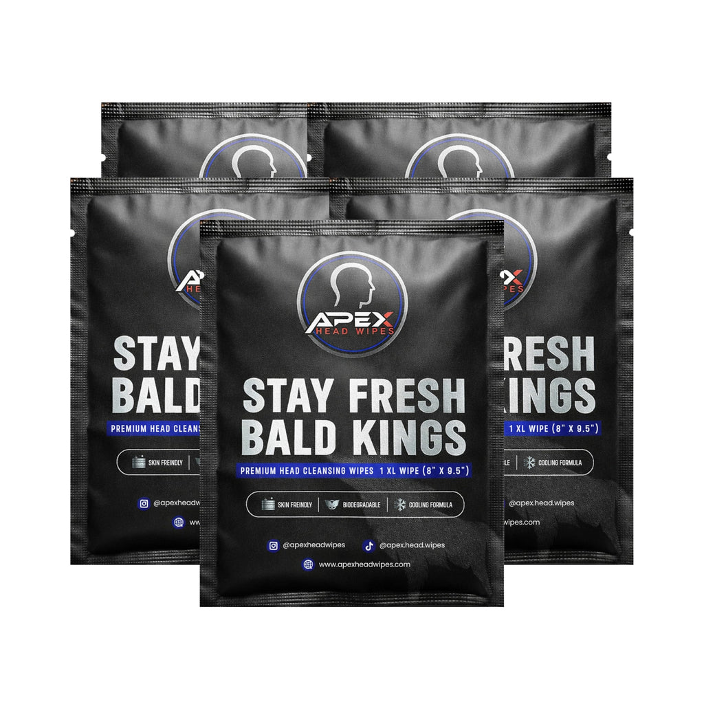 Apex Head Wipes. Cooling Bald Head & Scalp Wipes for Men – Sweat Wipes for Gym, Workouts, Travel & Hat Sweat – Alcohol-Free Post-Shave Cleansing Wipes – Individually Wrapped – 5 Pack