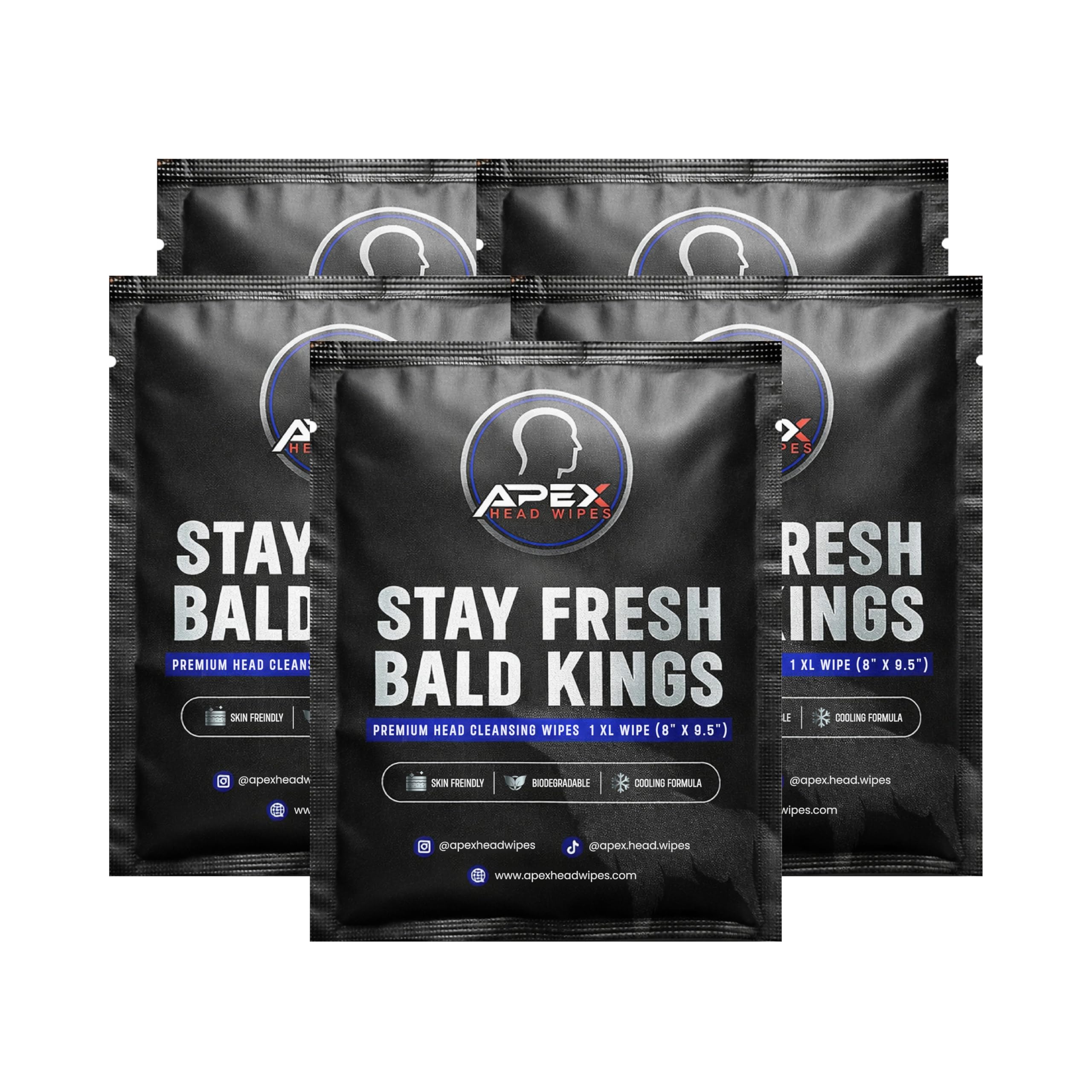 Apex Head Wipes. Cooling Bald Head & Scalp Wipes for Men – Sweat Wipes for Gym, Workouts, Travel & Hat Sweat – Alcohol-Free Post-Shave Cleansing Wipes – Individually Wrapped – 5 Pack