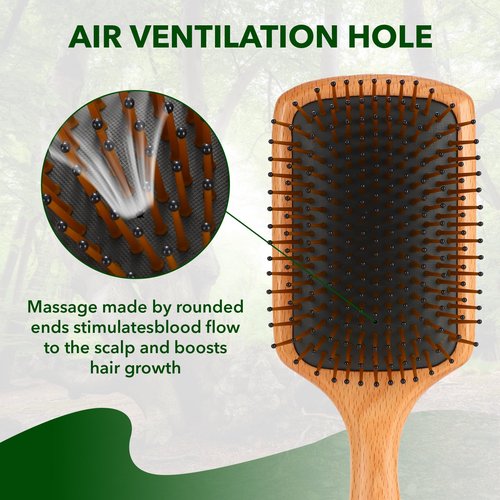 Hair brush for Men and women,Wet Brush with Wooden Handle, Curly Hair brush, Air Cushion Brush, Wooden Paddle for Thick/Thin/Fine, Wet & Dry Styling, Square Large brush