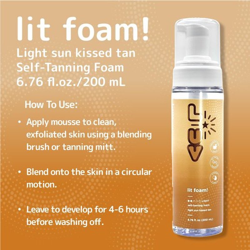 L-UV lit foam! Light sun kissed tan. Transparent and no color transfer foam with Vitamin C and E. Perfect for a natural and flawless looking tan.