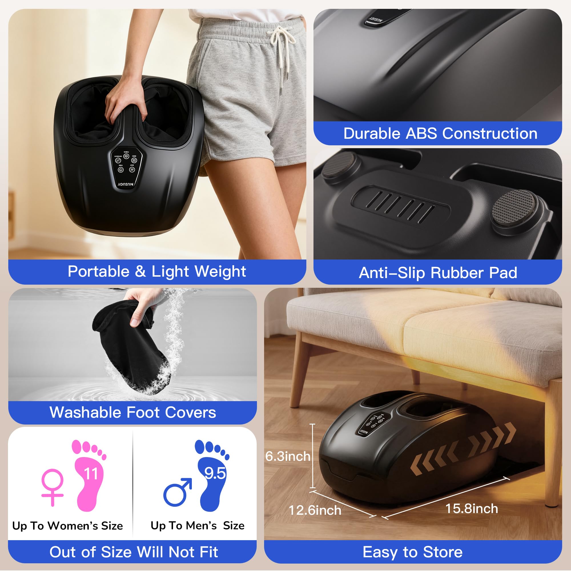 Musugy Foot Massager with Heat and Compression 2026 Upgraded Shiatsu Style