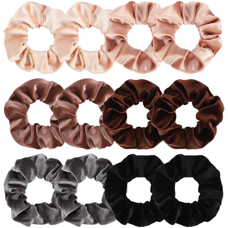 Whaline 12 Pack Hair Scrunchies Velvet Scrunchy Elastic Hair Bands for Women Hair Accessories (6 Coco Colors)