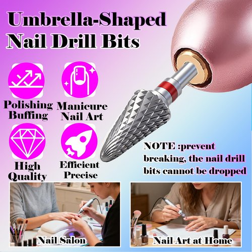 FANTEXY Carbide Nail Drill Bit - 3/32" Gel Polish Remover Drills Bit,5 In 1Cone Tungsten Drill Bits Set Nail File, Professional Tungsten Steel Nail Drills Tip for Acrylic Gel Nails Removal(Fine-F)