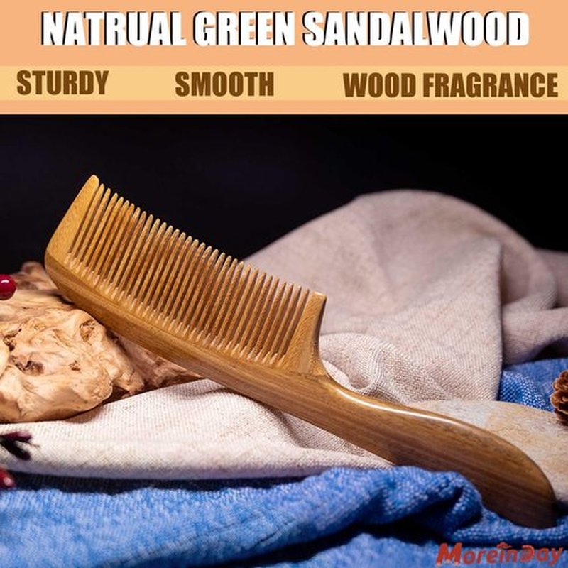 Moreinday Fine Tooth Comb, Wooden Beard Comb, Comb for Men - Green Sandalwood