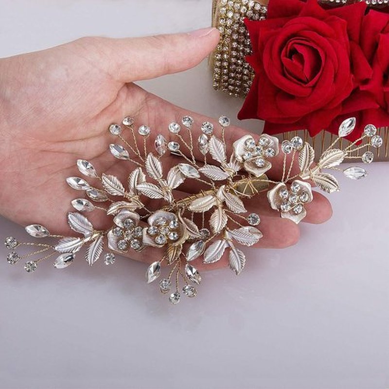 Bridal Hair Accessories Wedding Hair Clip for Brides, Handmade Rhinestone Hair Vine Wedding Head Pieces for Women and Bridesmaids Flower Girls, Light KC-Gold