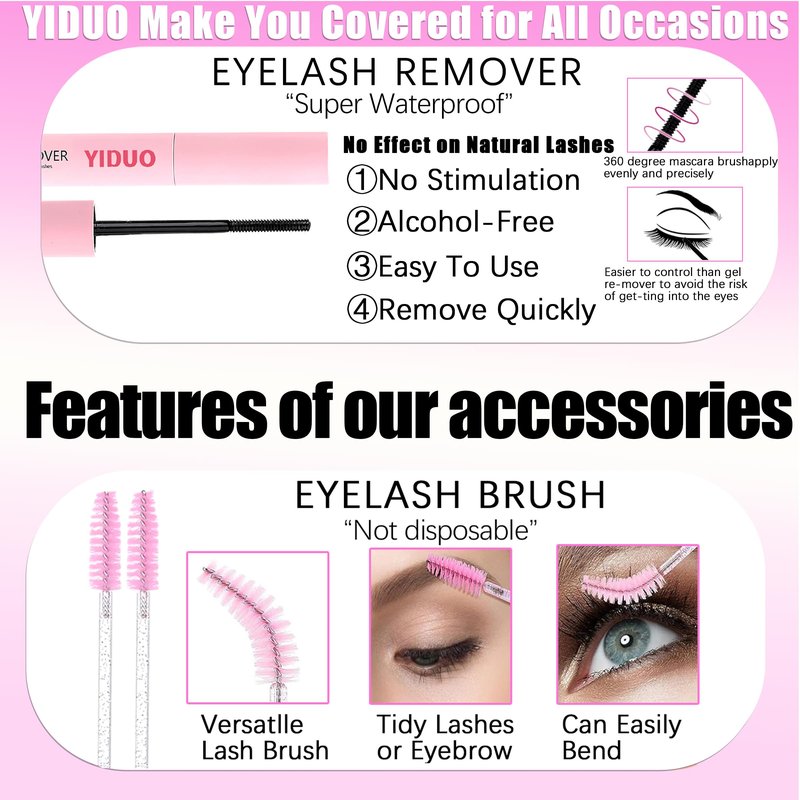 YIDUO Lash Clusters Kit 200D+300D+Spikes+Bottom Cluster Lashes Extensions Kit with Lash Bond and Seal |Tweezers |Removers |Eyebrow Brush (200D+300D-10-18MIX Thick Kit)