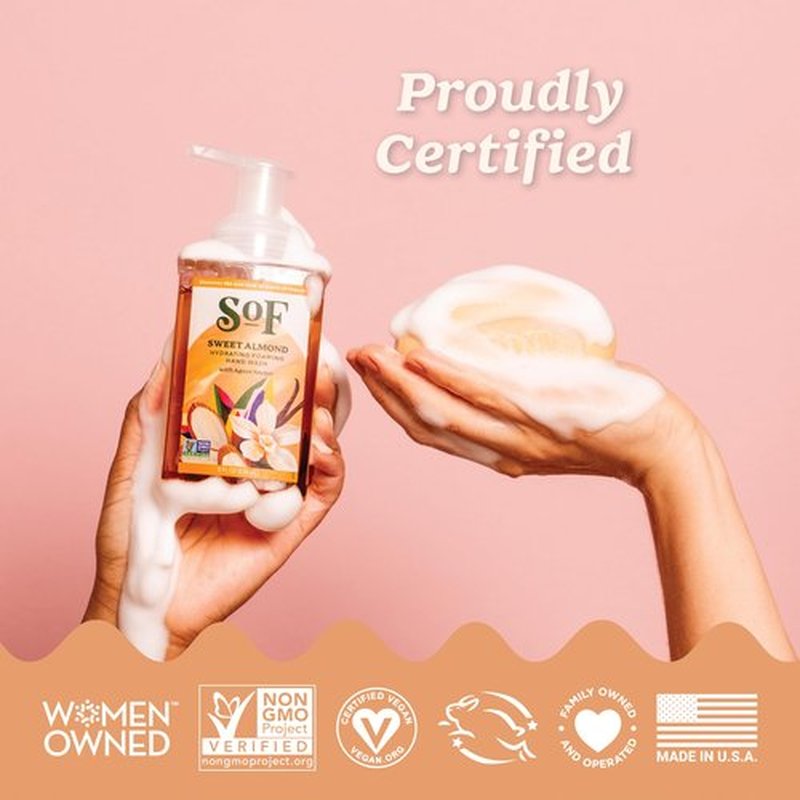 SoF Hydrating Foaming Hand Wash - With Organic Agave Nectar & Coconut Oil- Vegan & Non GMO- Free From Phthalates, Sulfates & Parabens- Sweet Almond - 8 oz Bottle 6 Pack