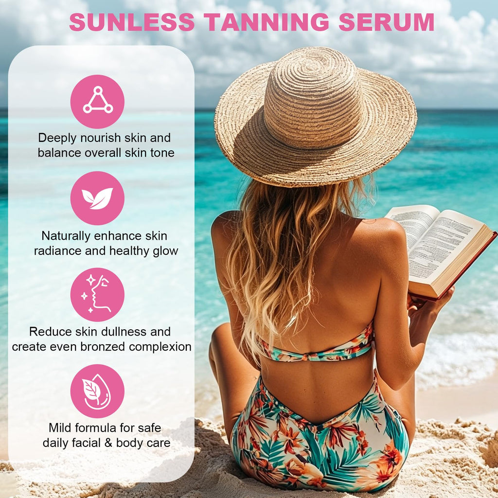 Sunless Tanning Drops for Face & Body - Plant Based Self Tanner Drops, Streak-Free Customizable Bronzing Serum, Natural Glow, Moisturizing, Cruelty-Free Self Tanning Serum for All Skin Tones, 60ml