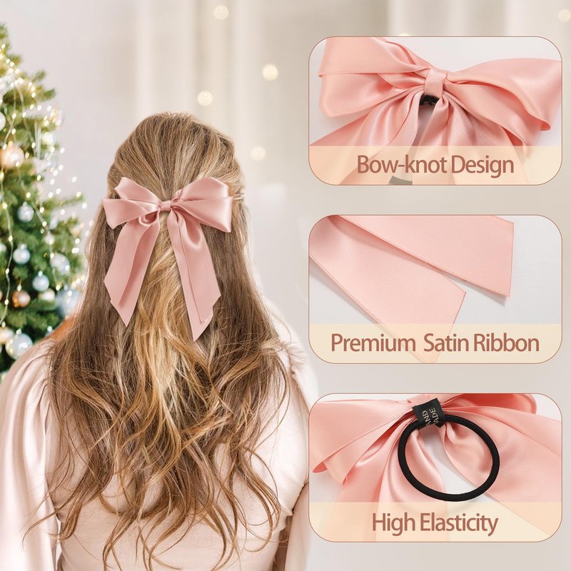 Yougeigy 6PCS Bow Hair Ties, Satin Hair Ribbon, Ribbon Hair Bows for Women Girls, Elastics Hair Scrunchies for Thick Thin Hair, Bows Hair Accessories with Long Tail, Black