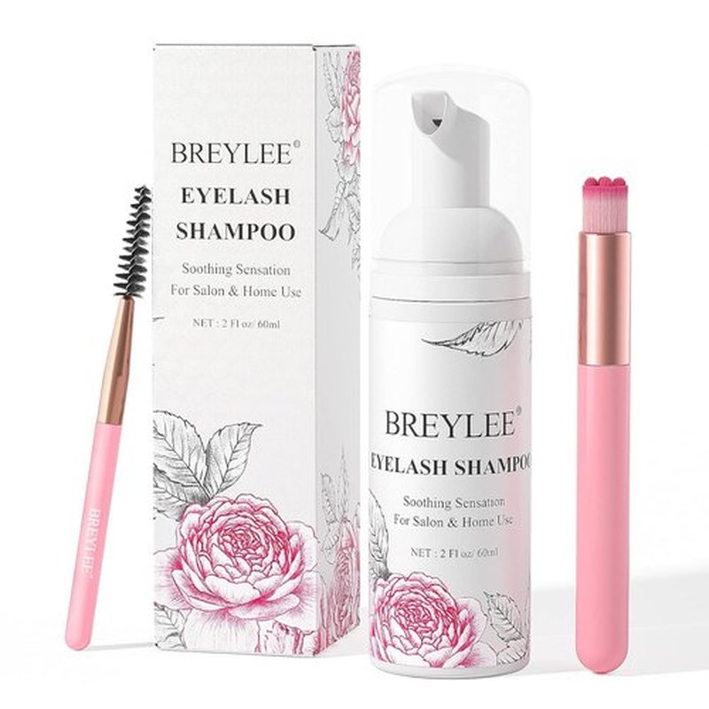 BREYLEE Eyelash Cleanser - Paraben & Sulfate Free Shampoo Foam with Brushes | 60ml (2 fl oz) for Home & Salon Use