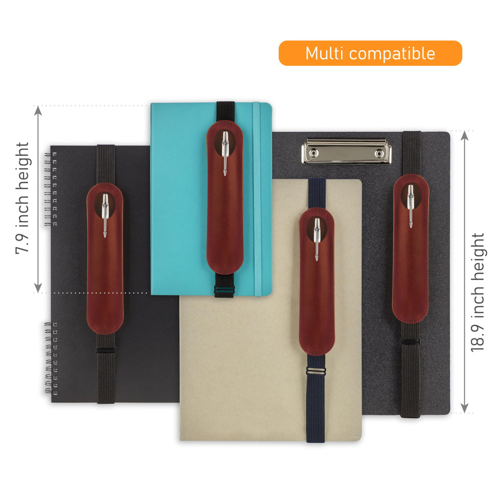 MAKYN Leather Adjustable Pen Holder for Journals, Notebooks, Planners, Books, Pencil Sleeve Case Pouch, Elastic Pen Holder for Notebook, Soft Fountain Pen Case (Cognac)