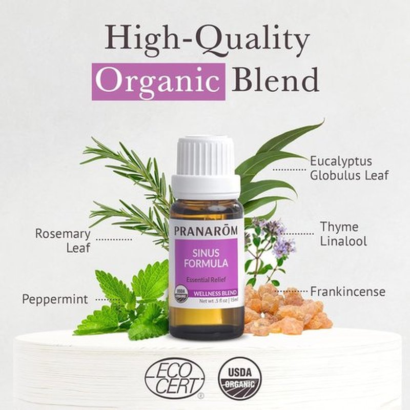 Pranarom - Organic Sinus Formula Essential Oil Blend for Wellness | 15ml Aromatherapy Oil
