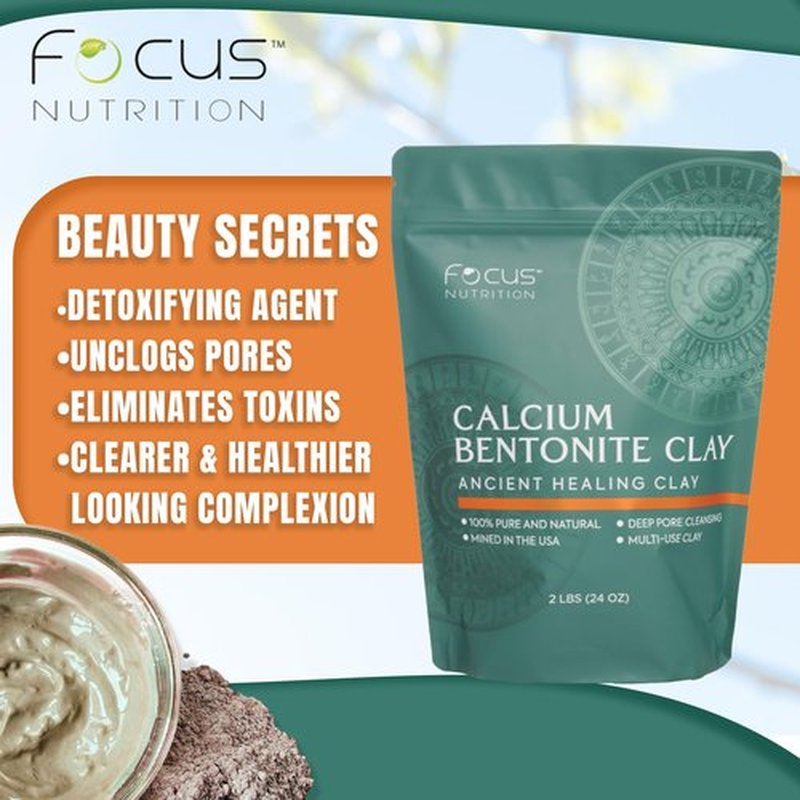 Focus Nutrition Calcium Bentonite Clay - 2 lbs Calcium Bentonite Clay Powder Clay Mask for Face Body Detox Hair Mask Skincare Ancient Healing Clay