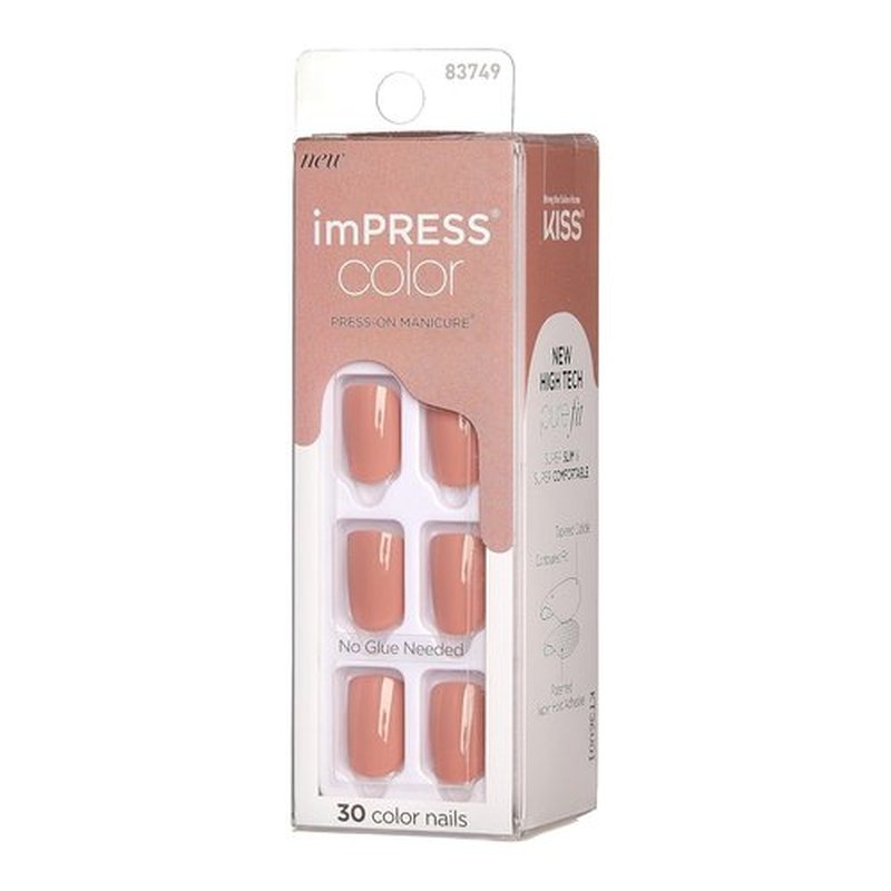 KISS imPRESS Press-On Nails - No Glue, 'Sandbox' Pink, Short Squoval Shape, 30 Nails Included