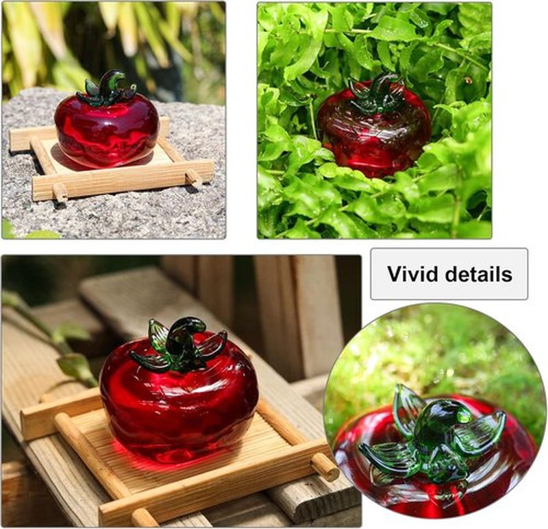 LONGWIN Glass Mini Tomato Figurines - Collectible Crystal Fruit Decor for Tabletop Centerpiece