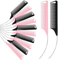 Yoande 12 Pcs C Curved Combs Parting Comb for Braids Hair Rat Tail for Parting Hair Heat Resistant Teasing with Stainless Steel Pintail for Women, Pink, Black