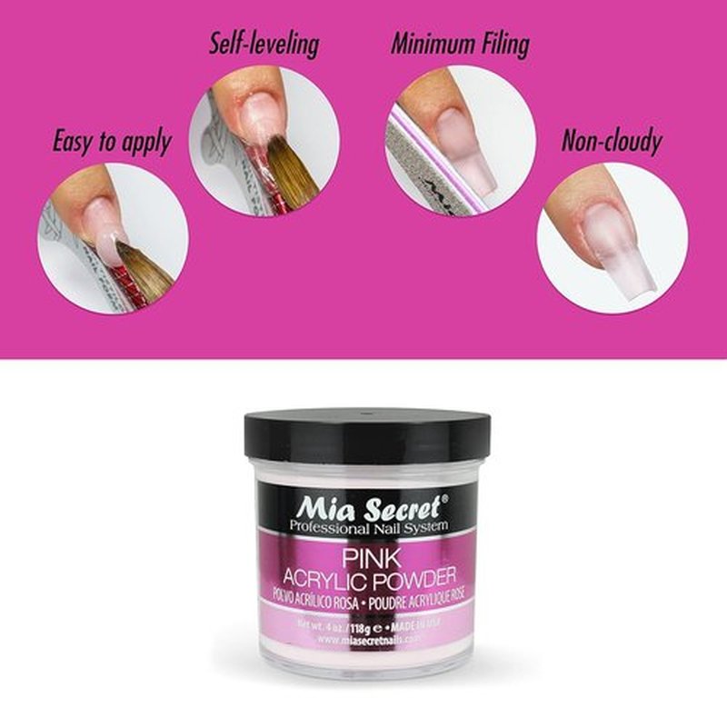 Mia Secret Pink Acrylic Powder - Professional Quality Nail Enhancement | 4 oz. Size