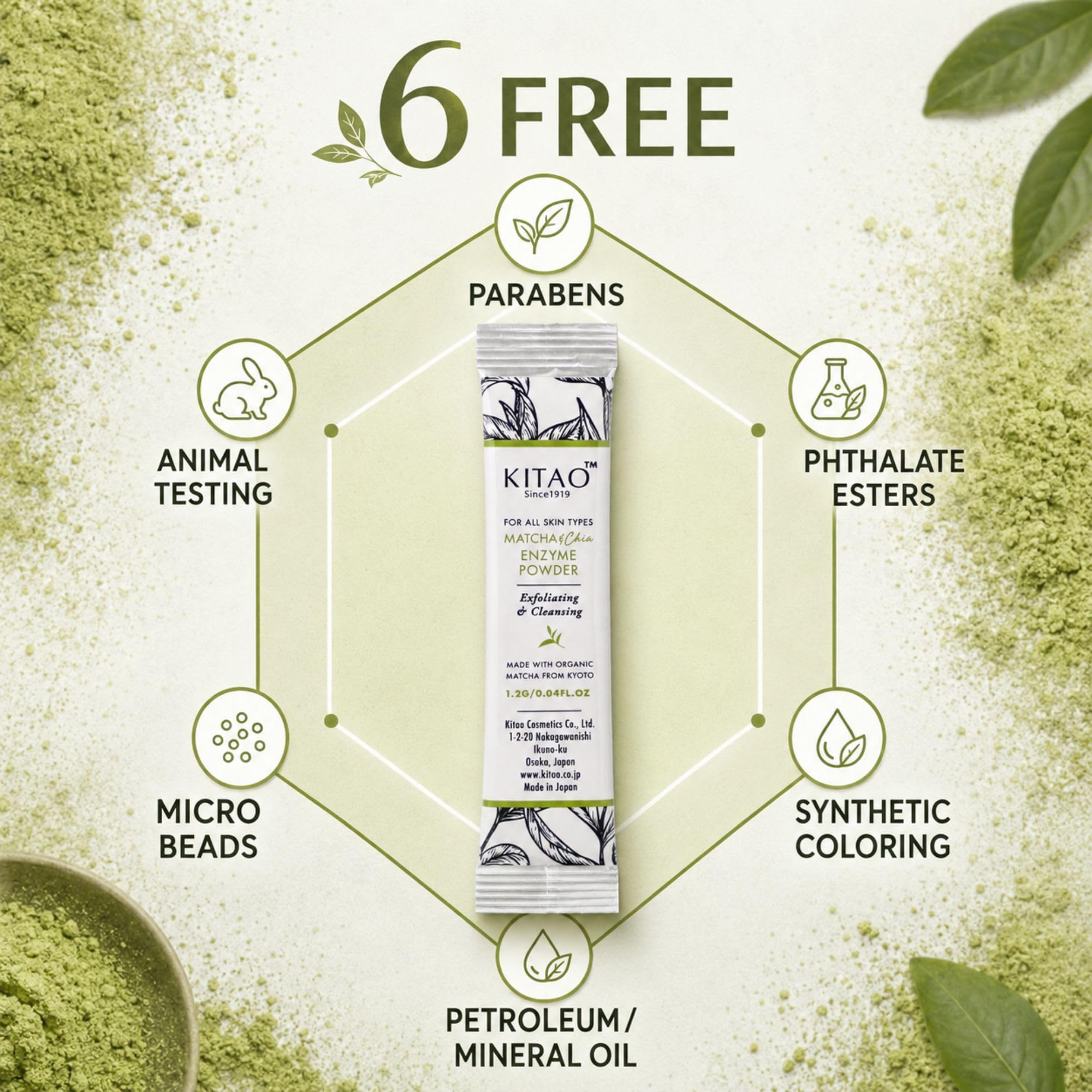KITAO Exfoliating Enzyme Powder Face Wash for Women 30 Count, Foam Face Wash Powder Travel Size with ECOCERT Certified Matcha, Chia, Quinoa Seed& Ceramides, Foaming Facial Cleanser for Men from Japan
