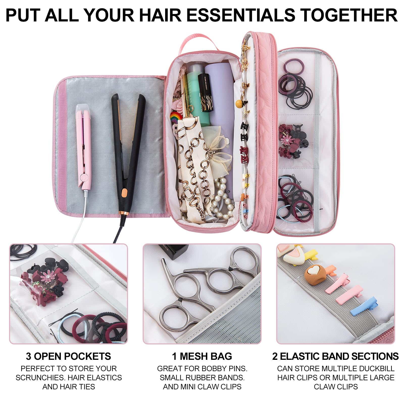 Wintogo Large Capacity Hair Tools Travel Bag with Detachable Heat Resistant Mat, Double Layer Organizer Case for Flat Irons, Curling Irons, Hair Dryers, and Travel Carrying Case for Hair Tool Storage