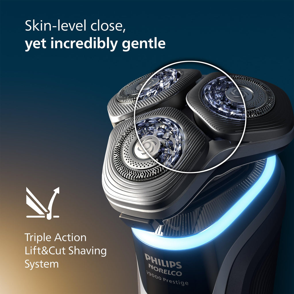 Philips Norelco Shaver i9000 Prestige, Wet & Dry Electric Shaver, Mystic Aqua, SenseIQ Technology, Triple Lift & Cut System, 360 Rotating Dual SteelPrecision Blades, Nose Trimmer, XP9201/88