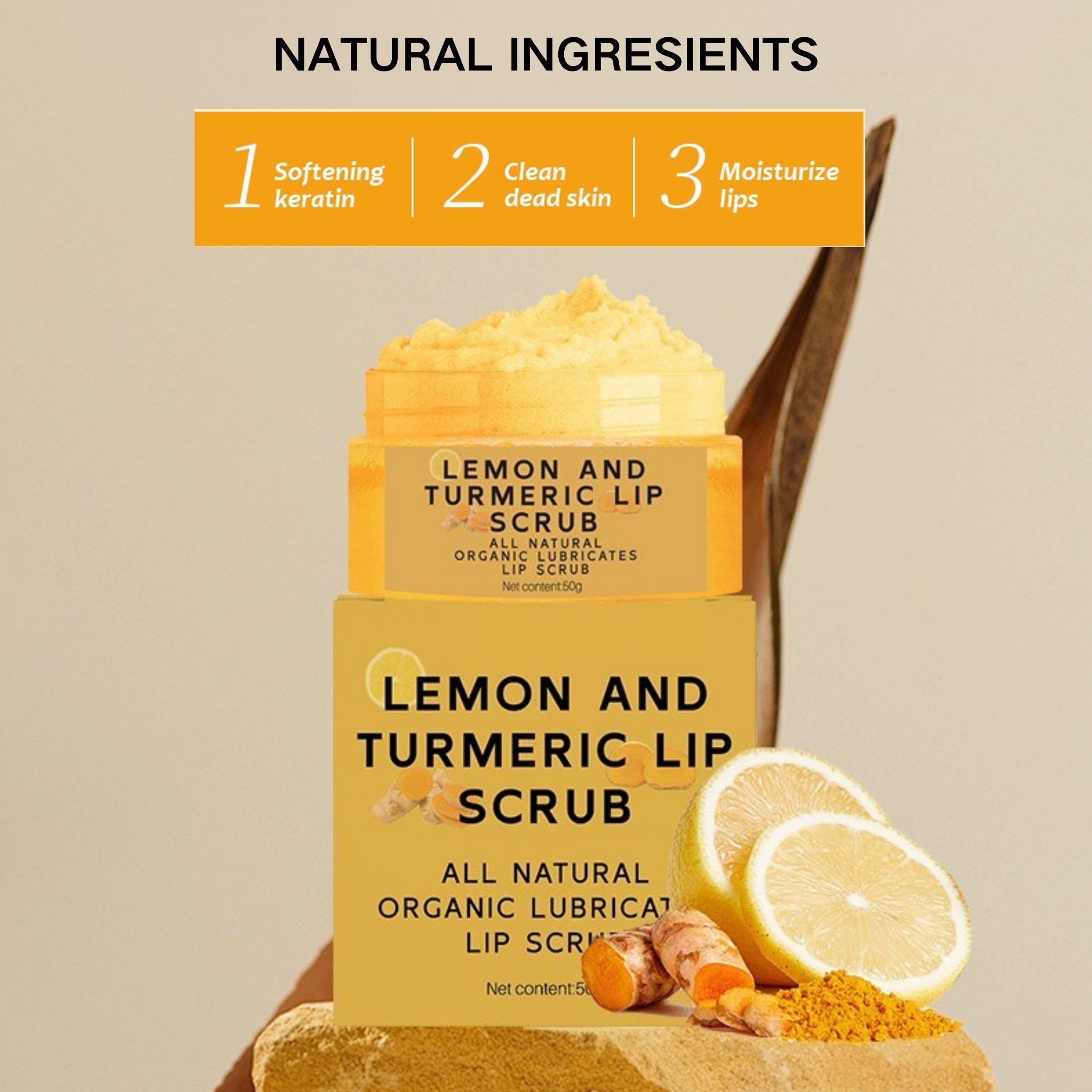 Turmeric Lip Scrub, Lemon Turmeric Lip Exfoliator for Chapped Dry, Lips, Eliminate Lip Lines, Natural Nourish Sugar Lip Scrub with Aloe Vera, Deep Hydration Moisturization Lip Balm for Dark Lips