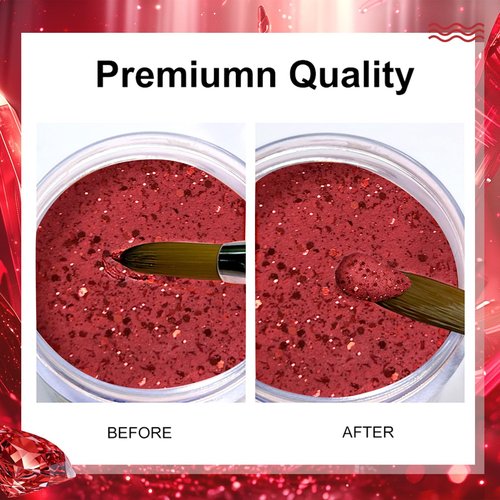 Mnk66 Acrylic Powder Professional Sparkly Golden Red Glitter Acrylic Nail Powder for Nail Extension, French Nail Art 3D Flowers, Nail Carving, Beginner (YSJF018-30g)
