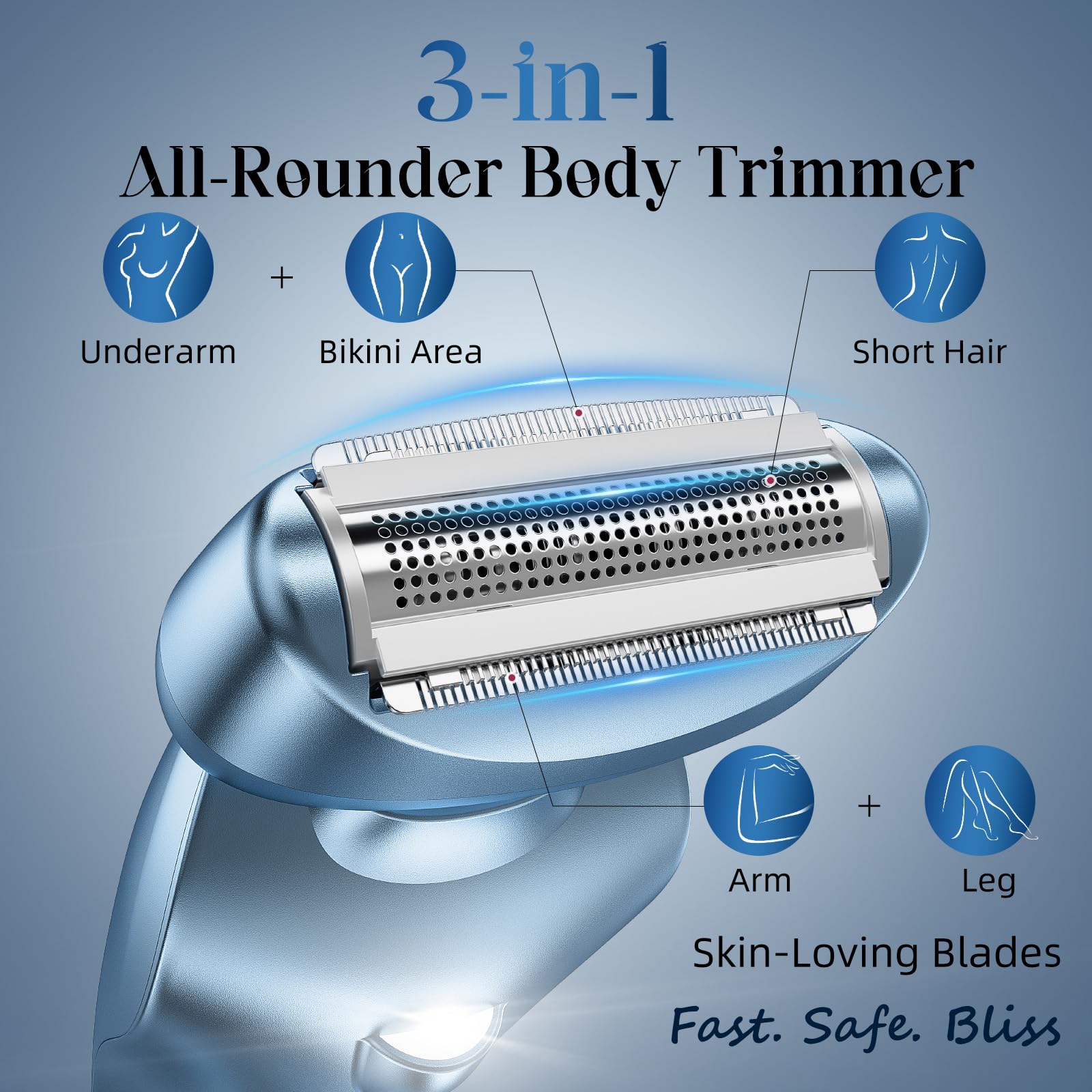 rategist Cordless Electric Razors for Women: Rechargeable Painless Bikini Trimmer for Body Hair - 𝐈𝐏𝐗𝟕 𝐖𝐚𝐭𝐞𝐫𝐩𝐫𝐨𝐨𝐟 Shaver with 𝐋𝐄𝐃 𝐃𝐢𝐬𝐩𝐥𝐚𝐲 for Face/Underarm/Leg Deep Blue