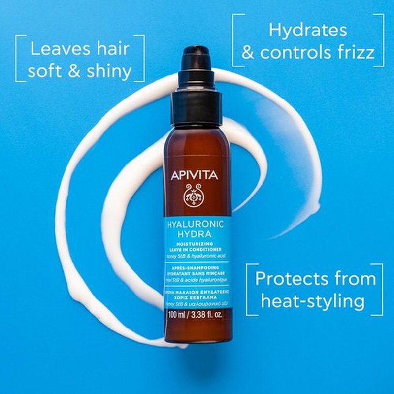 Apivita Hydration Leave-In Conditioner - Lightweight Moisturizing with Hyaluronic Acid & Aloe, Reduces Frizz, 100 mL / 3.38 oz