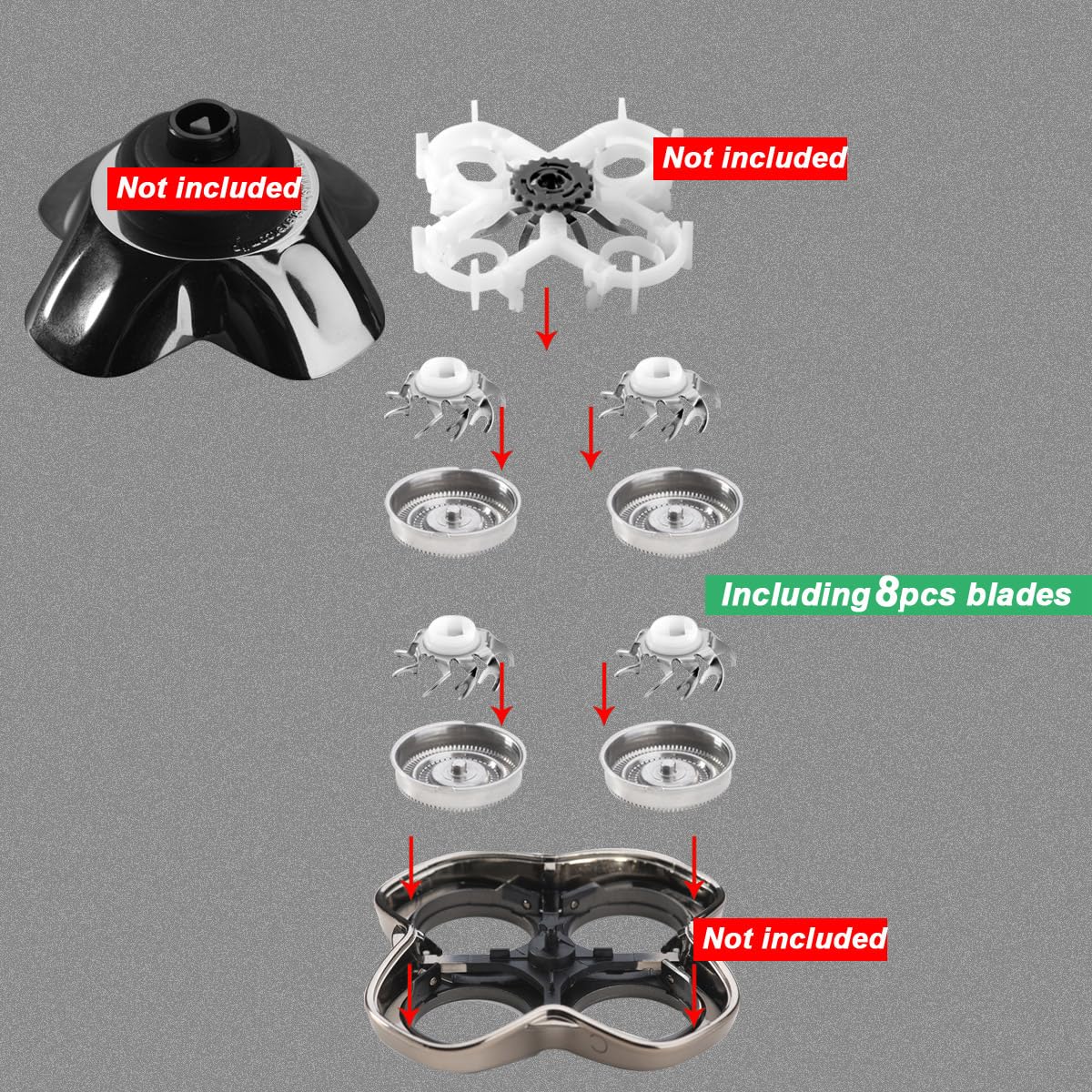 MAWAER 8 PCS Head Shaver Replacement Blades for Skull Shaver Pitbull Carver PRO 4 Head Electric Razor Replacement Head