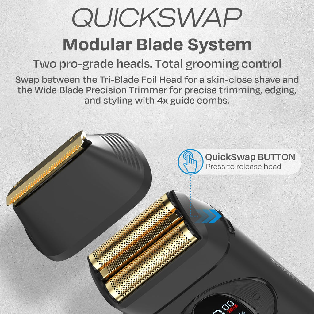 HUMMINGBIRD MK17 DualPro Foil Shaver & Beard Trimmer for Men – Gold Titanium Blades, Turbo Shaving & Torque Control, Metal Body, Digital Battery & RPM Display, Wet/Dry, USB-C & Wireless Charging Dock