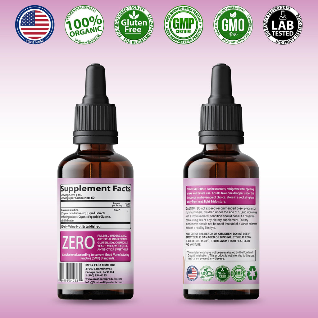 Feminizer by SMS, Pueraria Mirifica Drops for Estrogen | No Fillers | Herbal Extract | Non-GMO, Vegan, Alcohol Free Tincture | 2 Fl Oz (60ml) | for Trans Women Ladyboy LGBT