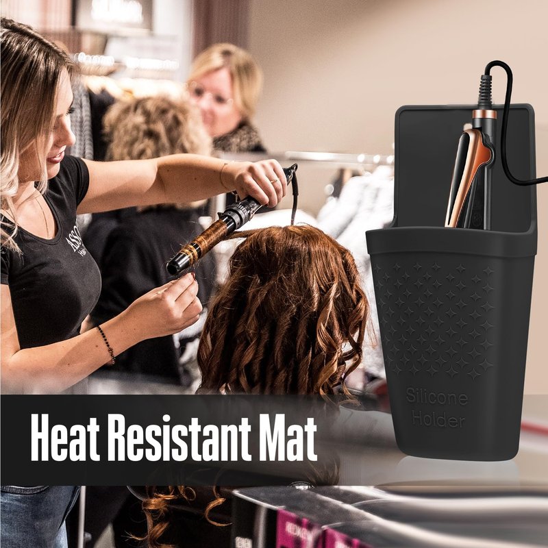 ZAXOP Flat Iron/Curling Iron/Hair Straightene/Hot Hair Tools Holder, Silicone Heat Resistant Mat Pouch Organizer.(Black)