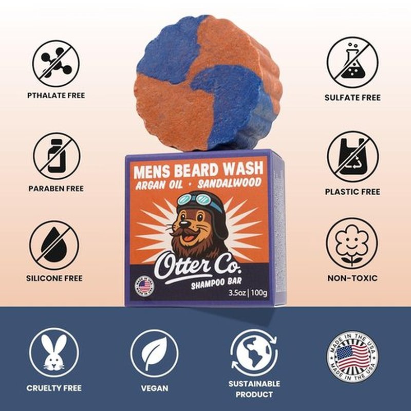 Otter Co. Men's Shampoo Bar & Beard Wash - Argan Oil & Sandalwood | Vegan, Sulfate-Free, Organic - All Hair Types