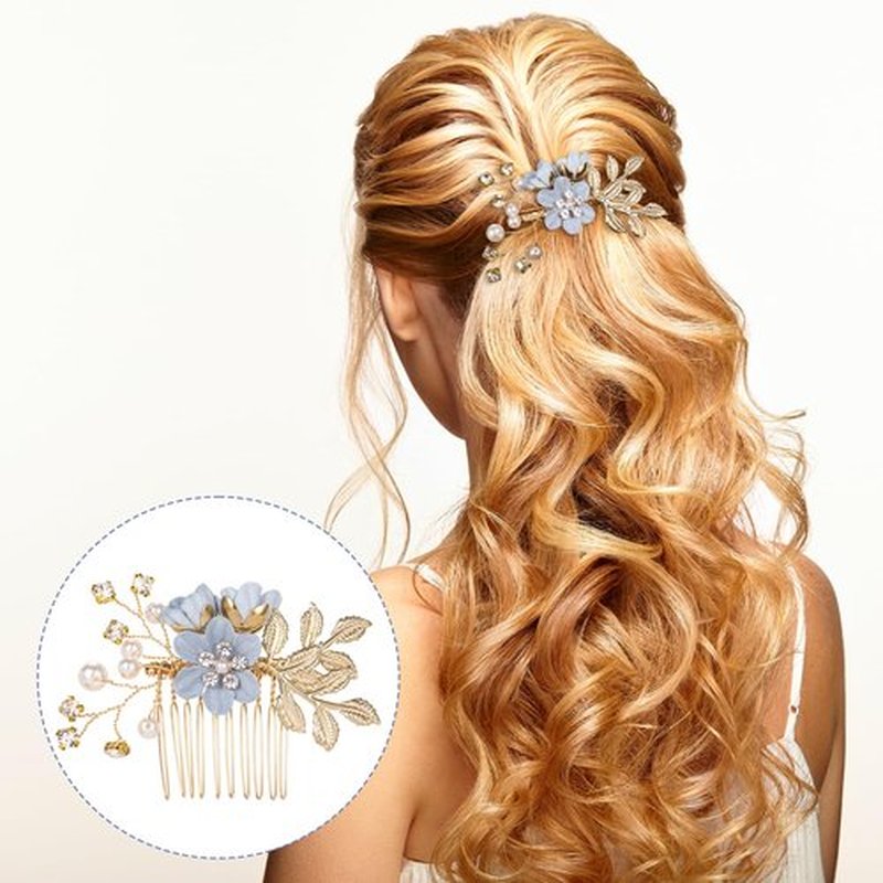 HINZIC 3pcs Flower Tassels Hairpin for Women, Non-Slip Pearl Hair Clips Headpiece, Retro Chinese Hanfu Wedding Brides Hair Accessories for Long Hair- Blue