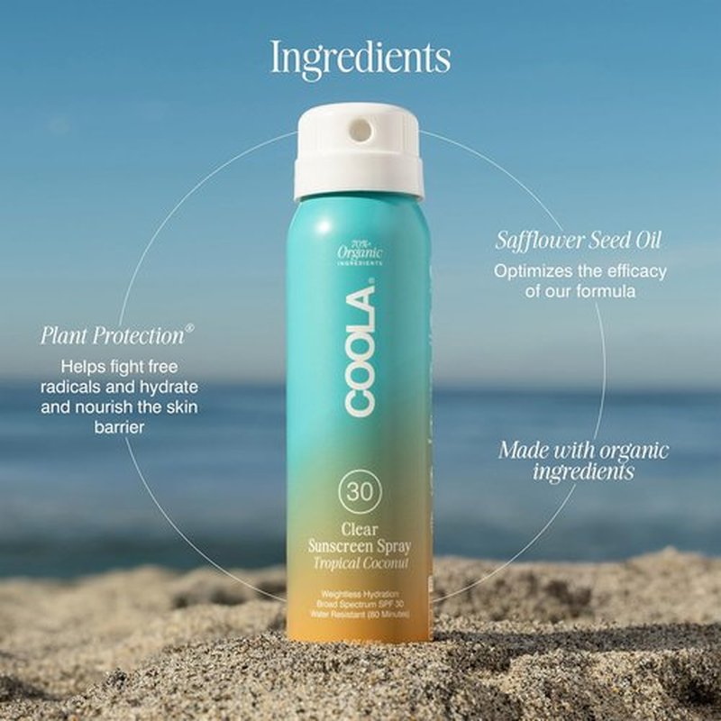 COOLA Organic Sunscreen SPF 30 - Vegan Tropical Coconut Spray for Daily Skin Protection