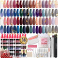 170Pcs Dip Powder Nail Kit, AZUREBEAUTY 36 Colors Brown Purple Christmas New Year Winter Dip Nail Powder Starter Set with Essential Liquid and Removal Accessories Set for French Nail Manicure Salon