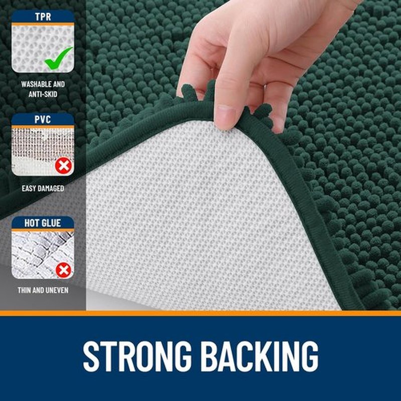 OLANLY Bathroom Runner Rugs - Soft Absorbent Chenille with Rubber Backing | 47x24, Quick Dry, Blackish Green