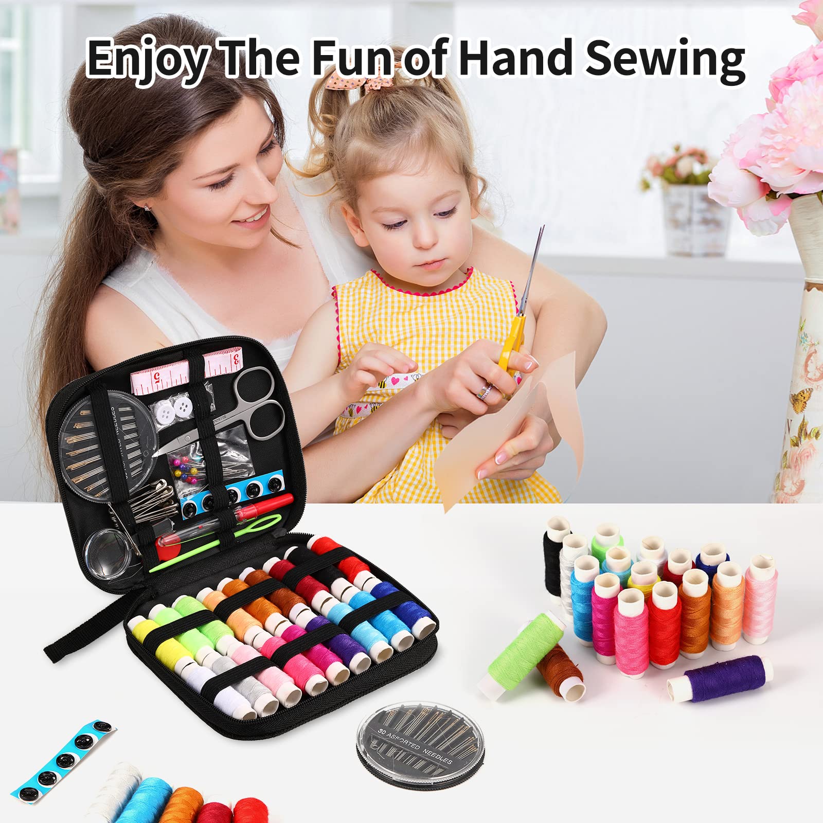 Sewing Kit Basic,Marcoon Needle and Thread Kit with Sewing Supplies and Accessories for Adults,Beginner,Home,Travel,Emergency Including Scissors,Measure Tape,Needle Threader and More