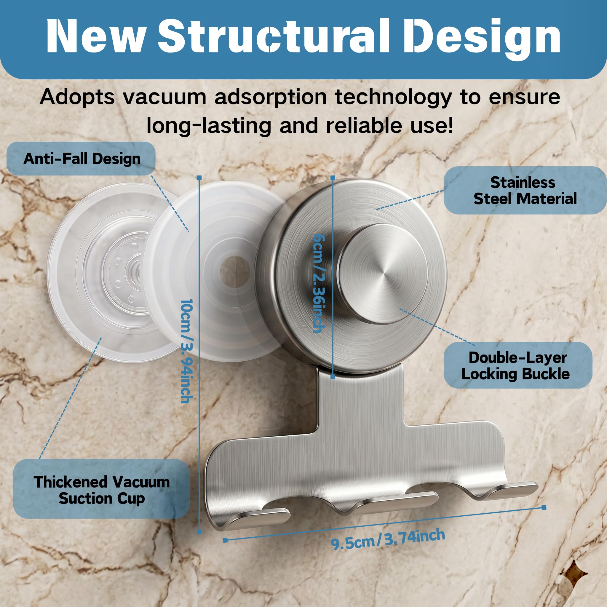 WACXYBZ Suction Cup Razor Holder for Shower, Heavy-Duty 7KG Suction Hooks for Razor, Towel, Loofah, Removable Damage-Free Metal Shower Hook, Shaver Holder, 2 Pack (Brushed Silver)