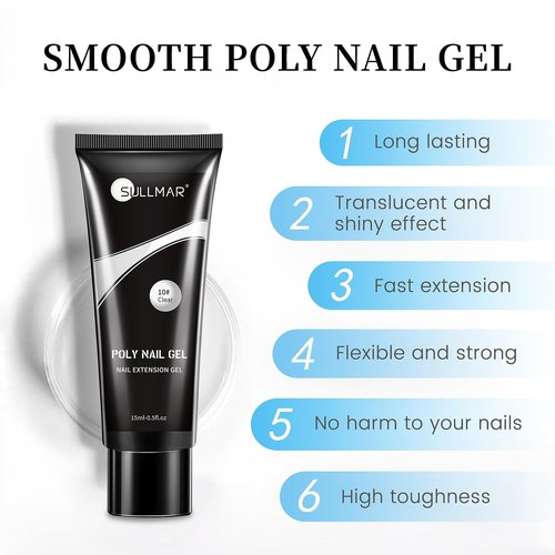 SULLMAR Poly Nail Gel Kit 15ml/0.5fl.oz Clear and Nude Poly Gel Nail Extension Flase NAIL Gel with Slip Solution Nail Dryer for Beginner(Clear&Nude)