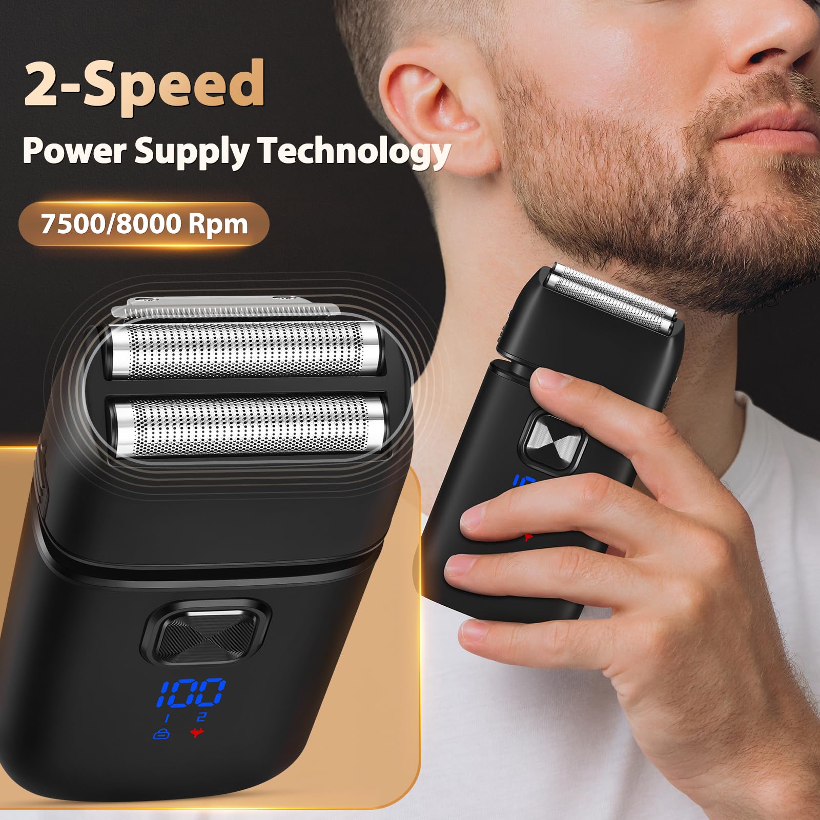 Haosens Electric Foil Razor for Men, Electric Shavers with Pop-Up Trimmer Rechargeable - 2-Speed Adjustable, Travel Lock, 120 Mins Runtime, Double Floating Blades for Men's Face Close Shaving (Black)