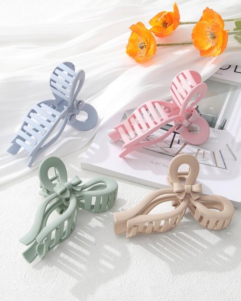 4 PCS Bow Hair Clips for Women Bow Claw Clip 5" Large Hair Claw Clips for Thick and Long Hair Cute Bows Jaw Clip (5" - Pink + Blue + Green + Dark Apricot, 5" Extra Large)