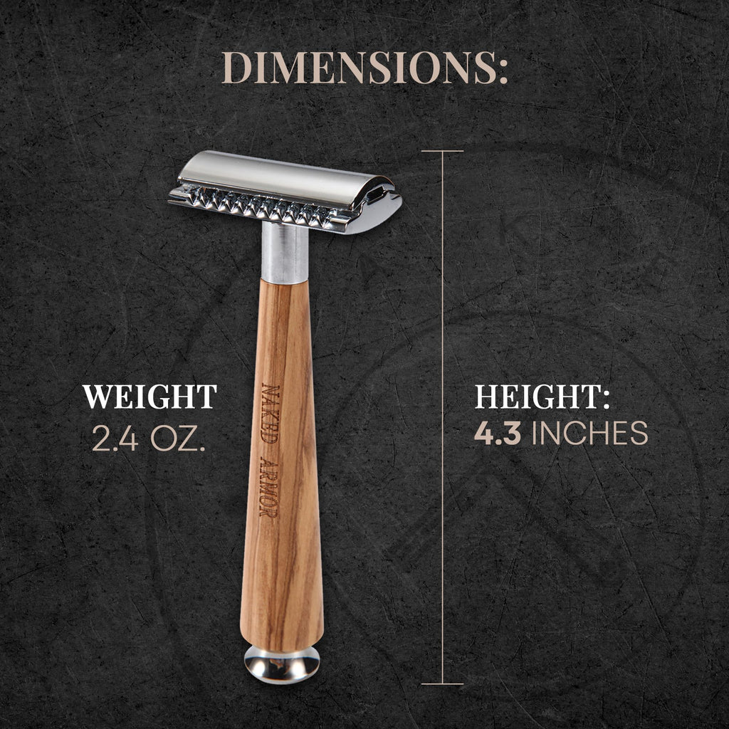 Complete Safety Razor Kit - Includes Olive Wood Safety Razor, Closed Comb Double Edge Razor, Safety Razor Stand, Olive Wood Shaving Brush, Organic Soap, Shaving Bowl, Shaving Kit For Men, Great Gift