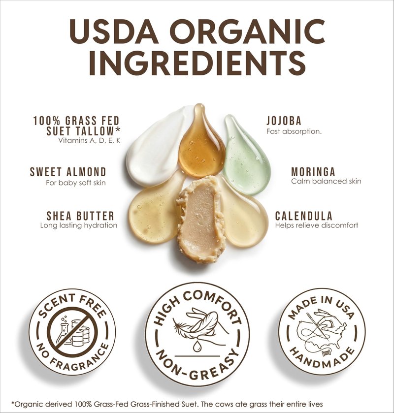 Organic Beef Tallow Face Cream Moisturizer for Skin Unscented | Grass Fed Finished Whipped Balm for Dry, Fine Line, Mature, and Sensitive-leaning Skin Types | Made in USA (4 Fl Oz Ounce)